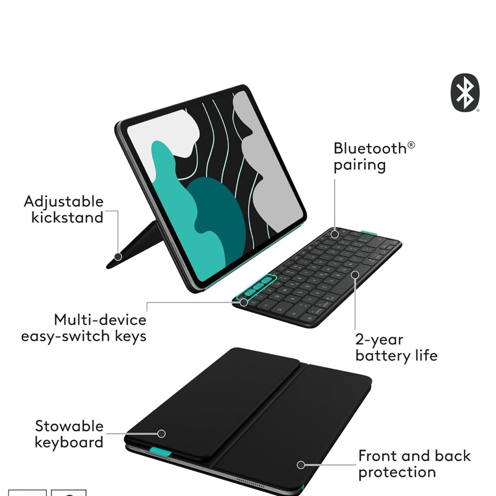 Logitech Black and Teal Tablet Keyboard